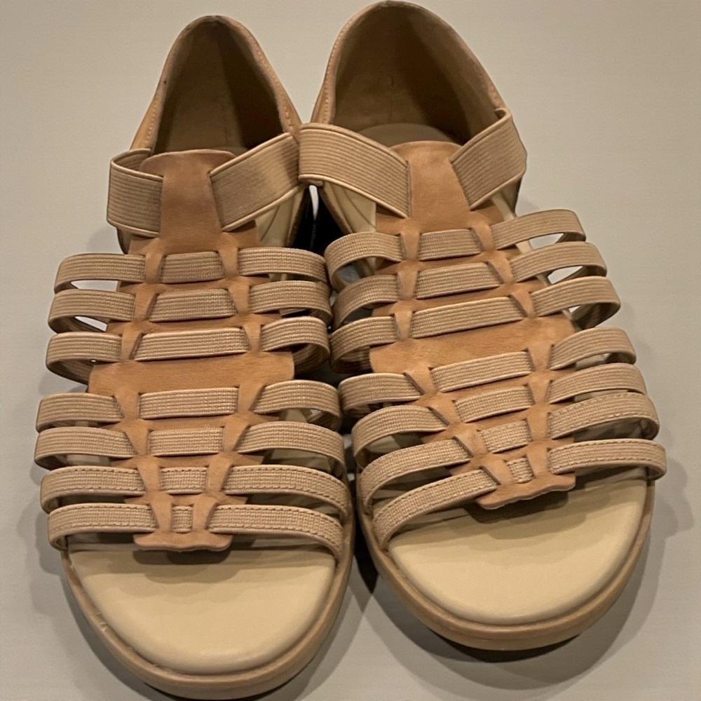 Eileen Fisher Tan Rato Casual Elastic Gladiator Sandals Flats - Picture 2 of 5